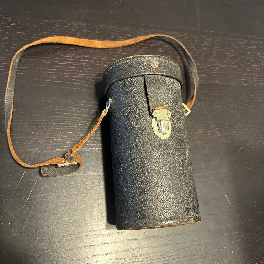 Vintage Tasco‎ Imperial Leather Binocular Case Black Blue Velvet Lining Strap